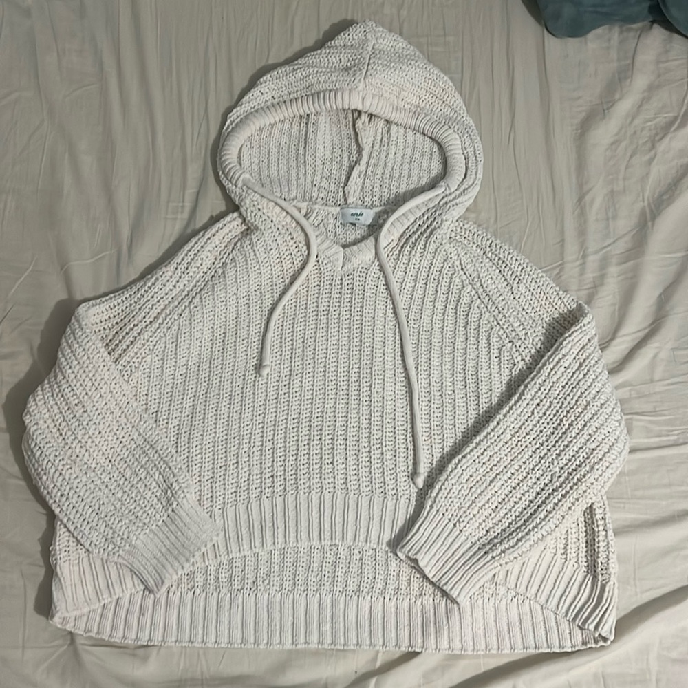 Aerie Hooded Crochet Sweater